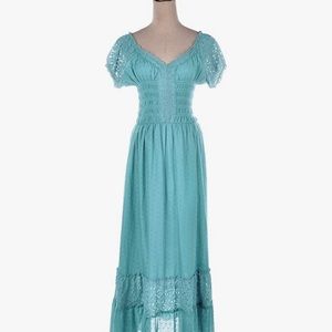 Anna-Kaci Renaissance Peasant Maiden Boho Inspired Cap Sleeve Lace Trim Dress